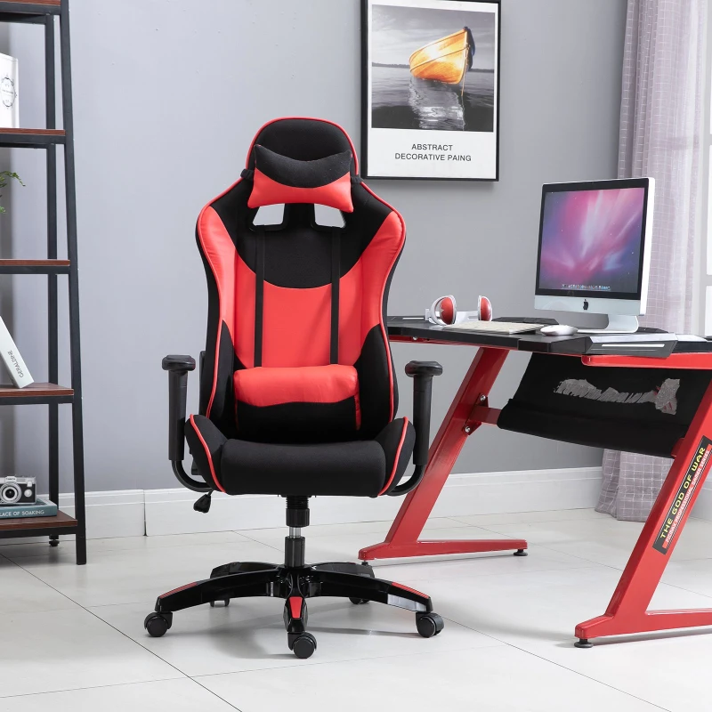Vinsetto Silla Gaming de Ordenador Silla Gamer Profesional Ergonómica de Oficina Reclinable Altura Inclinación Ajustable 64x70x120-127cm Rojo PU