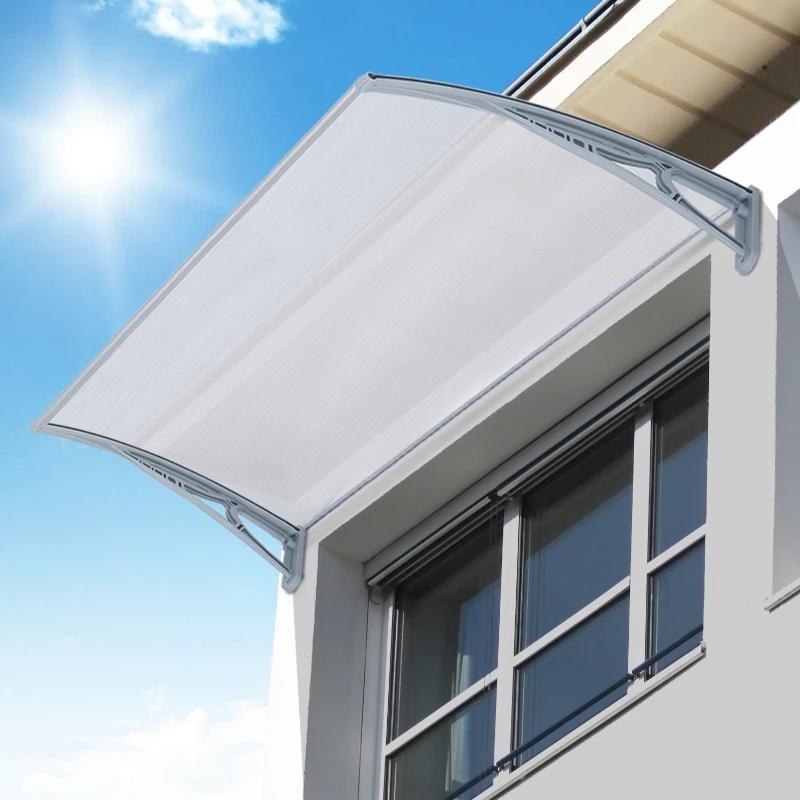 Outsunny Marquesina Techo Canopy para Ventanas Puertas Toldo Dosel Terrazas Placa de Policarbonato 5 mm Transparente Protección contra Sol y Lluvia 140cm