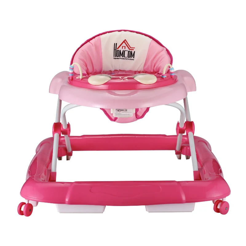 HOMCOM Andador para Bebés Plegable con Freno Andador Bebé Coche con Juguetes y Varilla de Empuje Ajuste de Altura y Caja de Musica 70x65x55cm