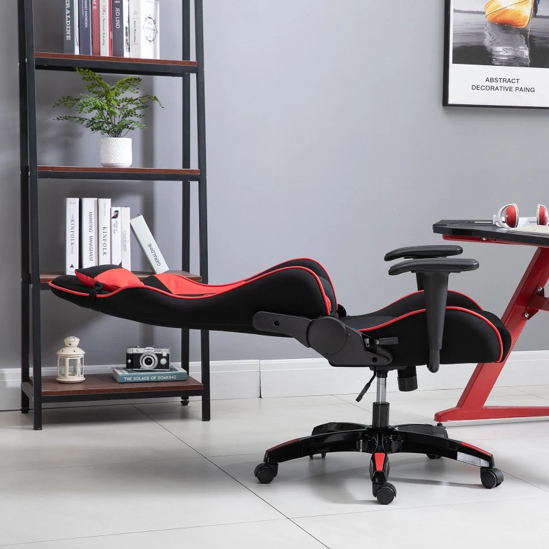 Vinsetto Silla Gaming de Ordenador Silla Gamer Profesional Ergonómica de Oficina Reclinable Altura Inclinación Ajustable 64x70x120-127cm Rojo PU