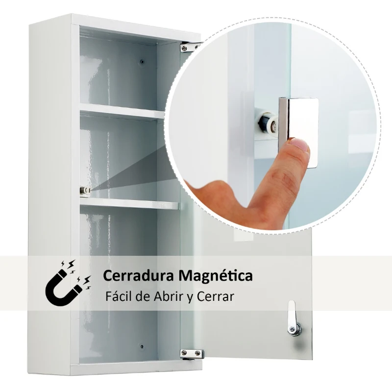 Botiquín Medicina Armario de Medicamentos de Primeros Auxilios para Colgar en la Pared Incluye Cerradura con Llave y Estantes en su Interior 27x12x57 cm Puerta de Cristal