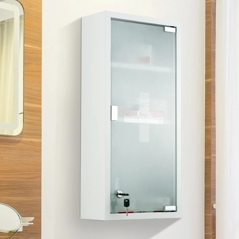 Botiquín Medicina Armario de Medicamentos de Primeros Auxilios para Colgar en la Pared Incluye Cerradura con Llave y Estantes en su Interior 27x12x57 cm Puerta de Cristal