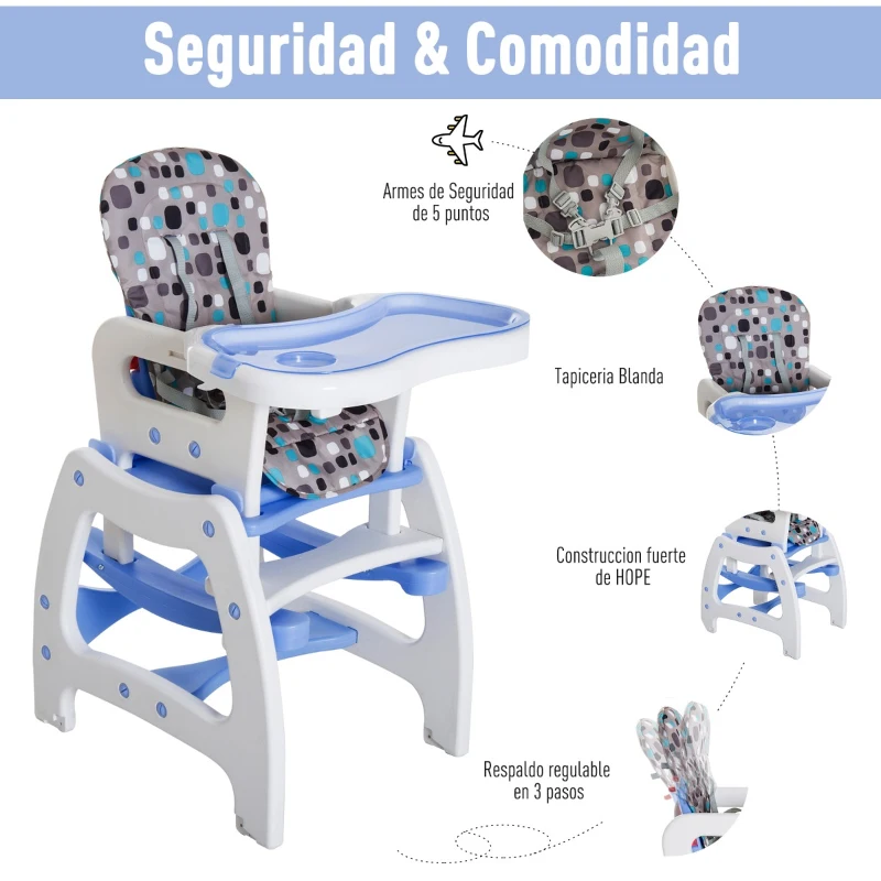 HOMCOM 3 en 1 Sillita Trona Mecedora Balancin Bebe Convertible Multifuncional Infantil