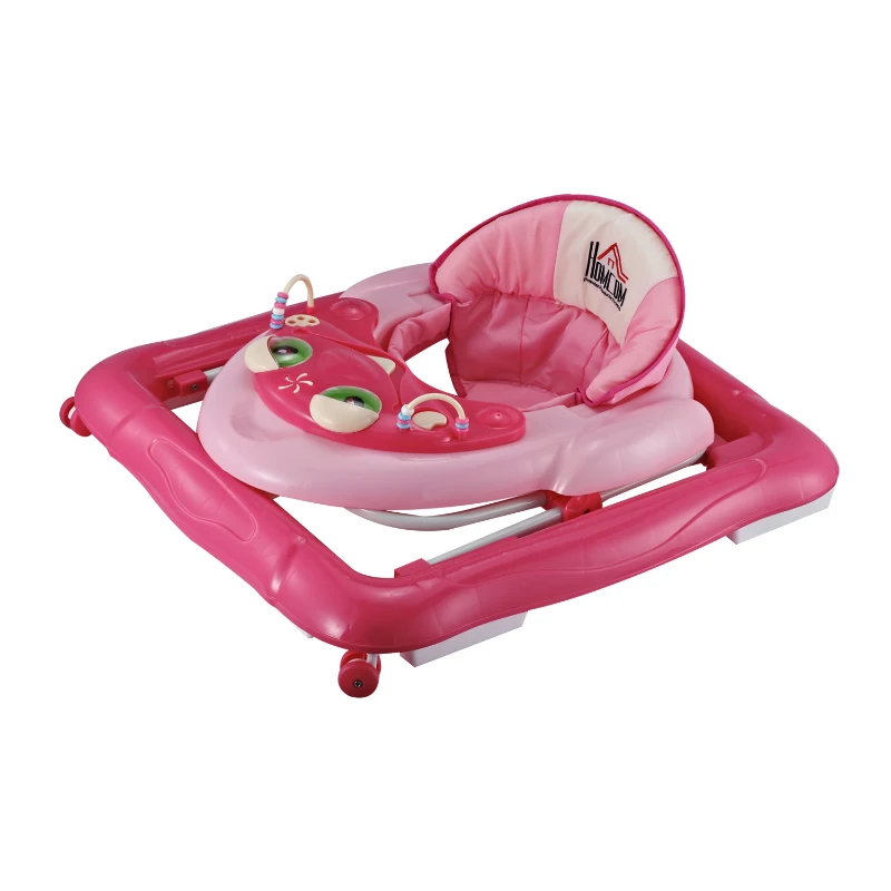 HOMCOM Andador para Bebés Plegable con Freno Andador Bebé Coche con Juguetes y Varilla de Empuje Ajuste de Altura y Caja de Musica 70x65x55cm