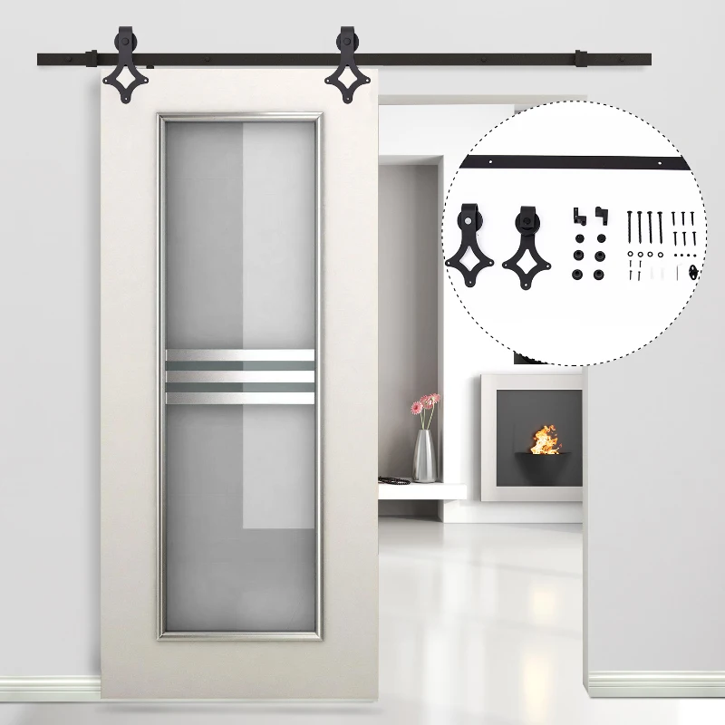 HOMCOM Kit Instalación Montaje Puerta Corredera Kit Accesorio Puerta Granero Juego de Piezas Carril para Puerta Deslizante Puerta Corrediza Interior Riel Acero