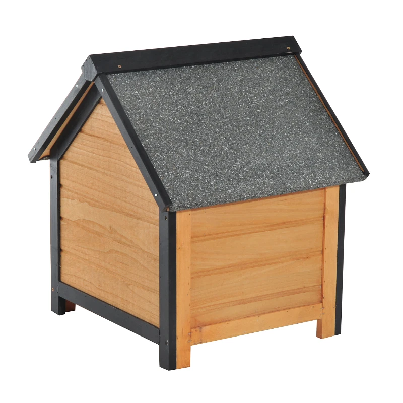 PawHut Caseta de Perro 56x60,5x66cm Madera de Abeto Barnizada Tejado Gris con Techo y 4 Patas Antideslizantes