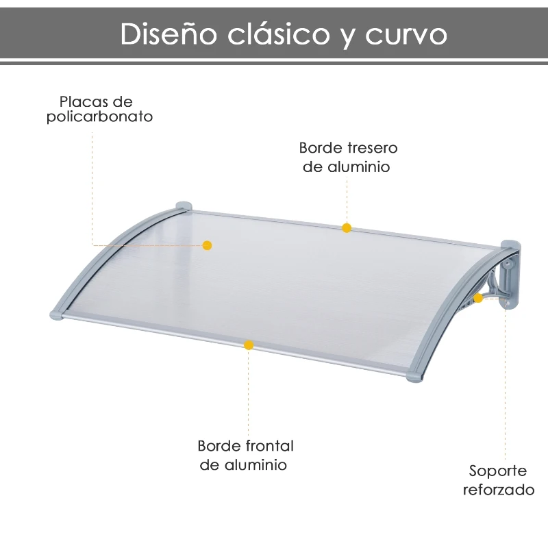 Outsunny Marquesina Techo Canopy para Ventanas Puertas Toldo Dosel Terrazas Placa de Policarbonato 5 mm Transparente Protección contra Sol y Lluvia 140cm