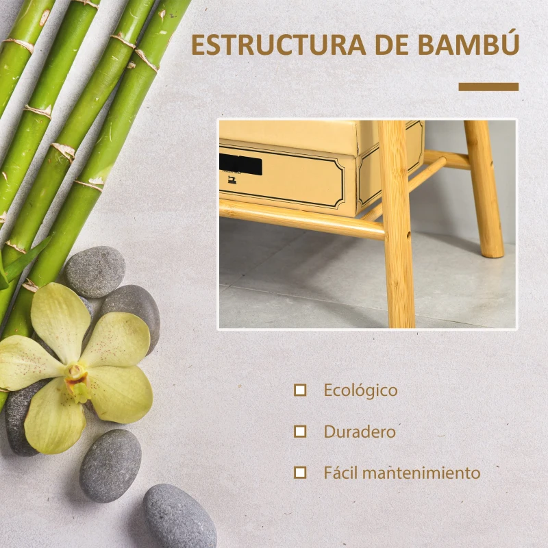 HOMCOM Banco Zapatero Moderno Mueble Recibidor de Bambú con Asiento Acolchado y Estante para Zapatos Entrada Pasillo 90x34x44 cm Color Natural y Gris
