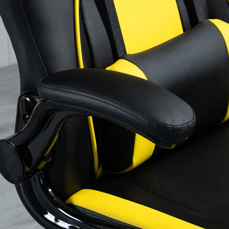 Vinsetto Silla Gaming Ergonómica Silla de Oficina Giratoria con Altura y Reposabrazos Ajustables Reposacabezas Cojín Lumbar Cuero Sintético 70x71x114-122 cm Amarillo