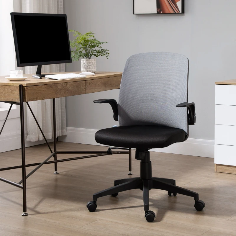 Vinsetto Silla de Juvenil Silla Escritorio Giratoria Ajustable en Altura con Reposabrazos Abatible Soporte Lumbar y Respaldo Transpirable 57x61x93-102 cm Gris