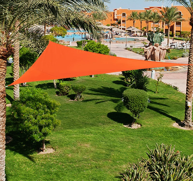 Outsunny Toldo vela color naranja sombrilla parasol triangulo Tela de Poliéster 160g/㎡ jardin playa camping sombra (varios colores y medidas), medida 5x5x5 metros, color naranja