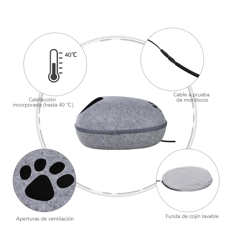 PawHut Cueva Gato Cama para Gato de Forma de Cáscara Semi-Cerrado Casa para Gatos Interior Desmontable Fieltro 47x38x24cm