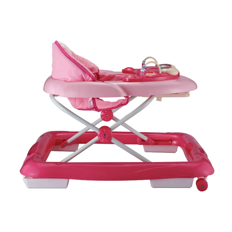 HOMCOM Andador para Bebés Plegable con Freno Andador Bebé Coche con Juguetes y Varilla de Empuje Ajuste de Altura y Caja de Musica 70x65x55cm
