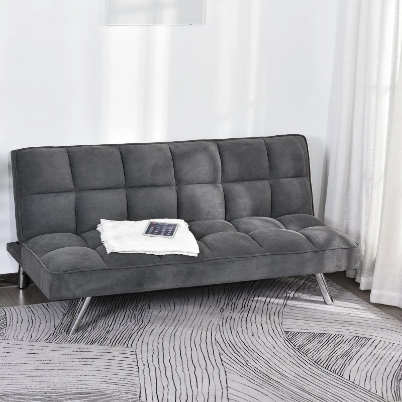 Sofá de 3 Plazas Cama Individual Diseño 2 en 1 Plegable sin Reposabrazos Tapicería en Tela con Toque Aterciopelado Patas Elevadas Acolchado Cómodo 183x92x86 cm Gris