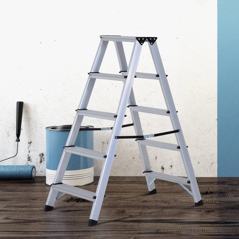 HomCom® Escalera de Tijera Aluminio Plegable Escalera Doméstica de Mano Ambos Lados 5 Peldaños