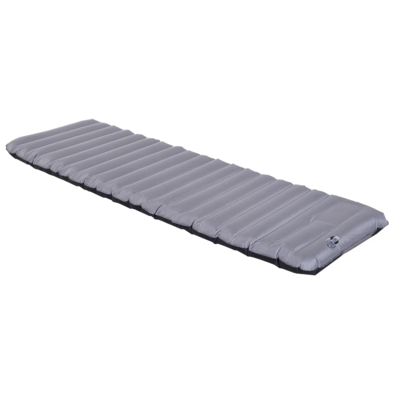 Outsunny Colchón Hinchable Inflable Individual Cama de Aire Portátil para Acampada Playa Viaje - 183 x 60 x 12 cm - Negro y Gris