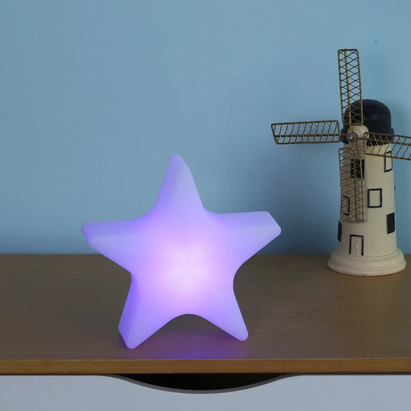 Outsunny Luz Estrella LED Lámpara Dormitorio Octurno Infantil con Mando a distancia de Color Blanco con Botones Regulables con Cargador 20x20x7cm