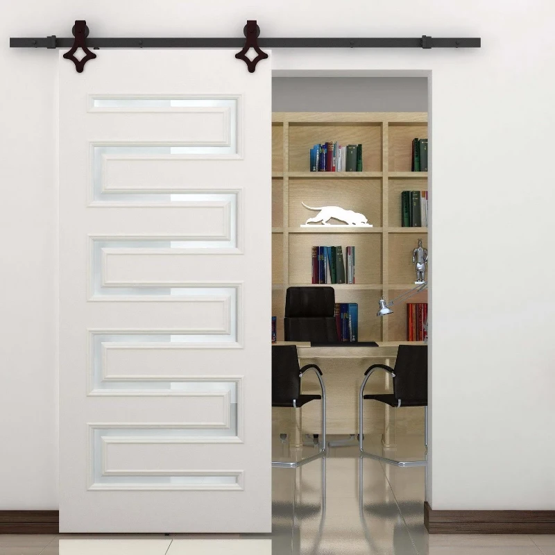 HOMCOM Kit Instalación Montaje Puerta Corredera Kit Accesorio Puerta Granero Juego de Piezas Carril para Puerta Deslizante Puerta Corrediza Interior Riel Acero