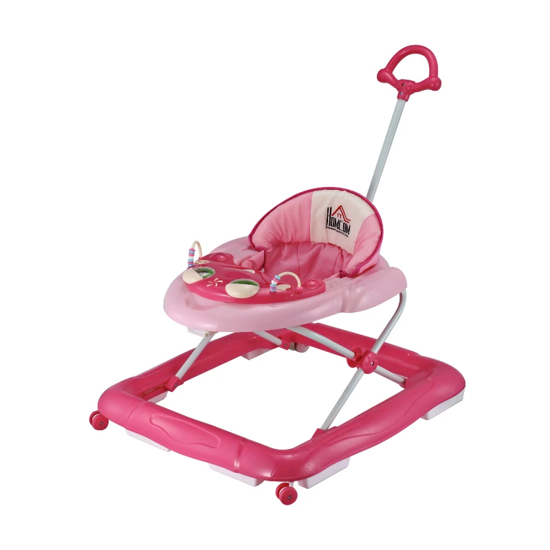HOMCOM Andador para Bebés Plegable con Freno Andador Bebé Coche con Juguetes y Varilla de Empuje Ajuste de Altura y Caja de Musica 70x65x55cm