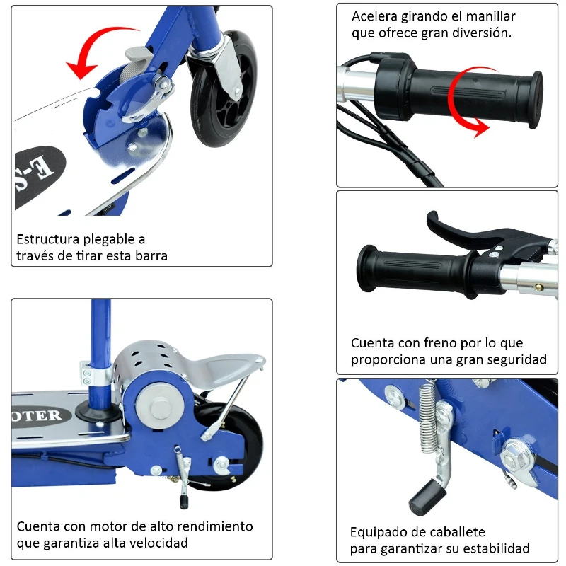 HomCom Patinete Eléctrico Scooter Plegable con Manillar y Asiento Ajustable - Color Azul - 81.5x37x96cm
