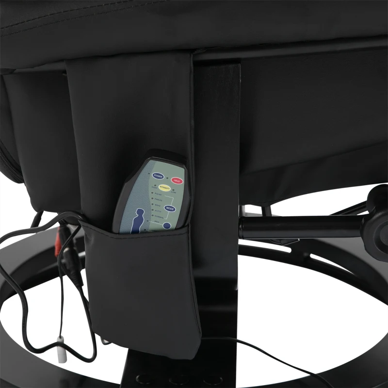 HOMCOM Massage Recliner Armchair, w/ Footstool, Leather, 145° Reclining, 360° Swivel, 10-point Massage, Black