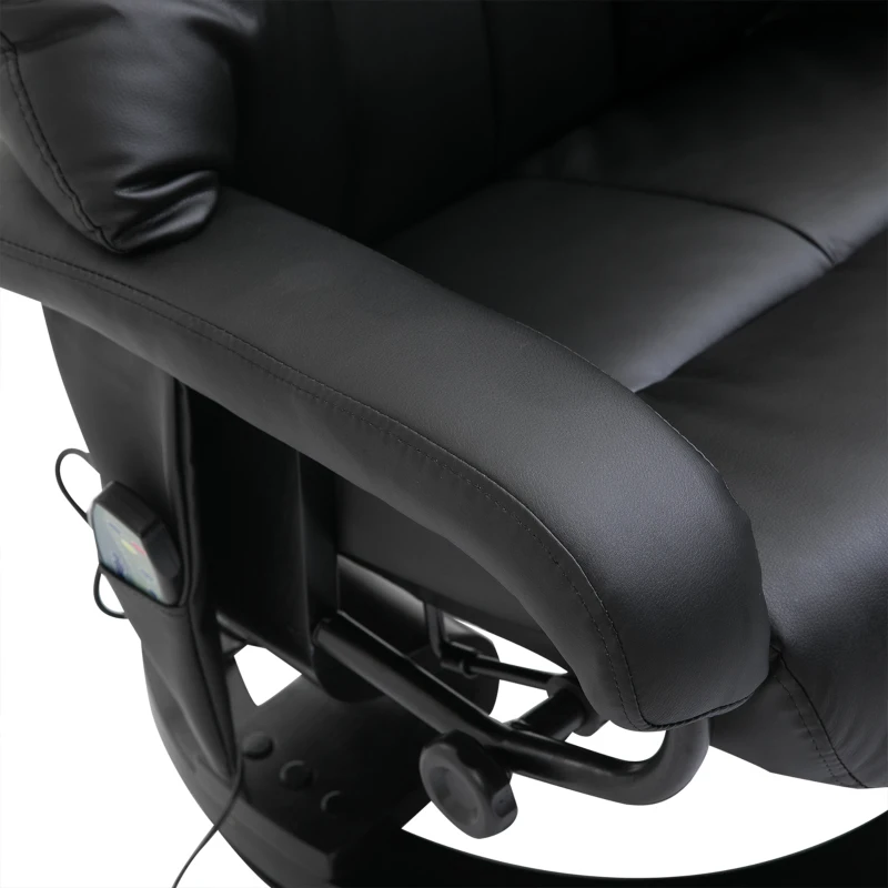 HOMCOM Massage Recliner Armchair, w/ Footstool, Leather, 145° Reclining, 360° Swivel, 10-point Massage, Black