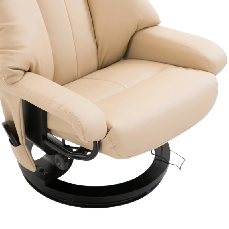 HOMCOM Swivel Recliner Chair, w/ Footstool, Leather, 145° Reclining, 360° Swivel, 10-point Massage, White