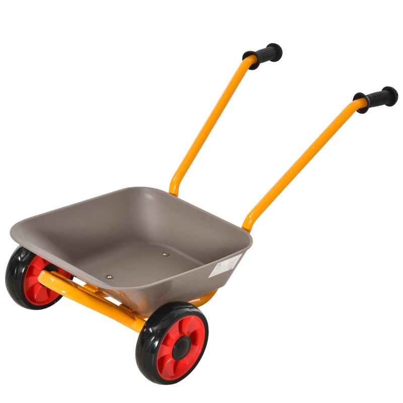 HOMCOM kinderkruiwagen metaal + kunststof grijs + geel + rood 71 x 38 x 33 cm