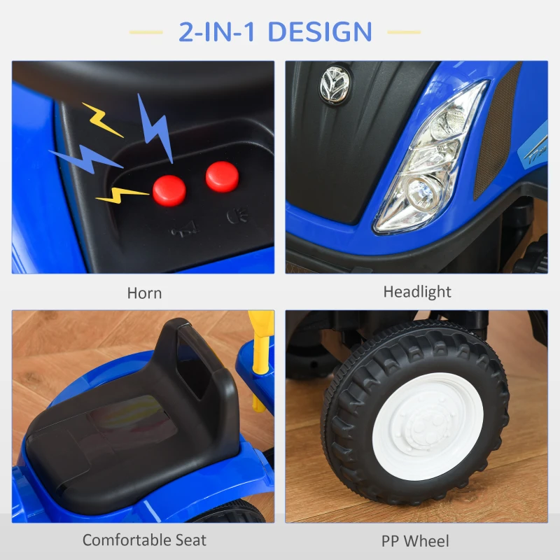 HOMCOM Sliding Car w/Horn No Power Storage Indoor & Outdoor for 12-36 Months Blue