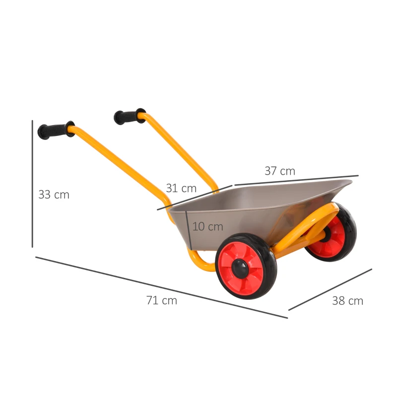 HOMCOM kinderkruiwagen metaal + kunststof grijs + geel + rood 71 x 38 x 33 cm