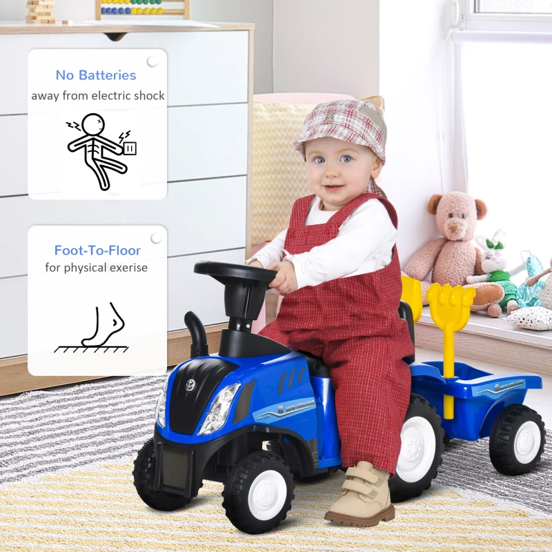 HOMCOM Sliding Car w/Horn No Power Storage Indoor & Outdoor for 12-36 Months Blue