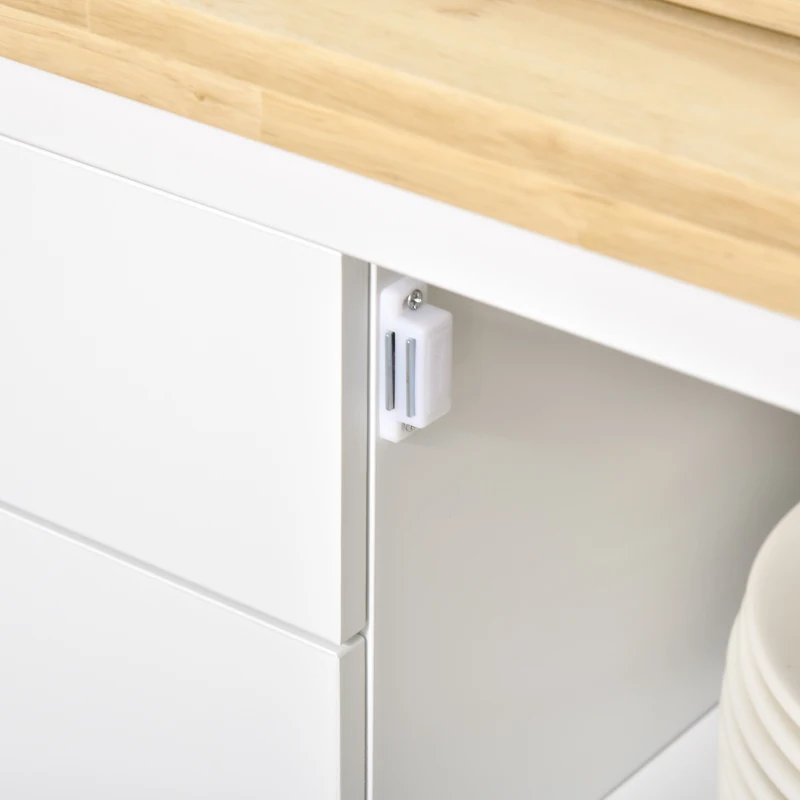 HOMCOM keukenwagen vrijstaande stelling rolbaar serveerwagen keukentrolley met lade kast plank aan de onderkant handdoekhouder voor keuken woonkamer eetkamer rubberboomhout MDF wit + naturel 108 x 45 x 89 cm