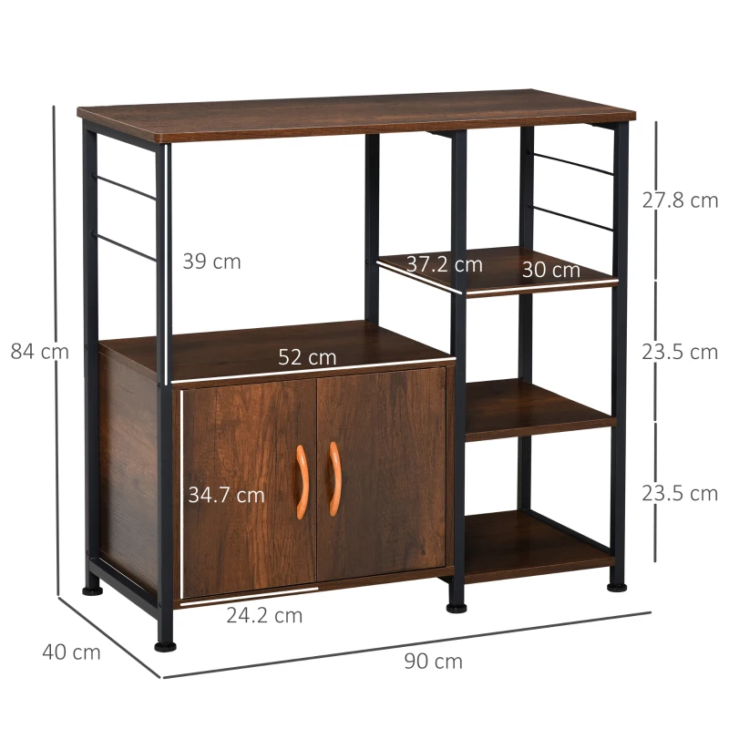 HOMCOM Industrial Storage Shelf Side Table Metal Frame End Desk with Cabinet & Rack