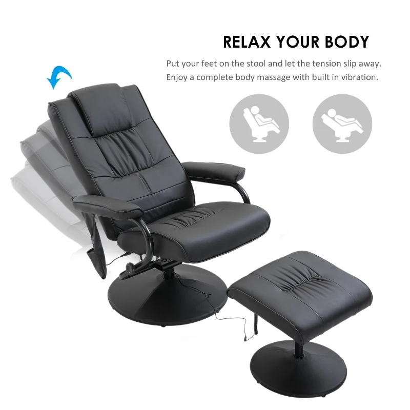 HOMCOM Reclining Massage Chair W/Footstool-Black