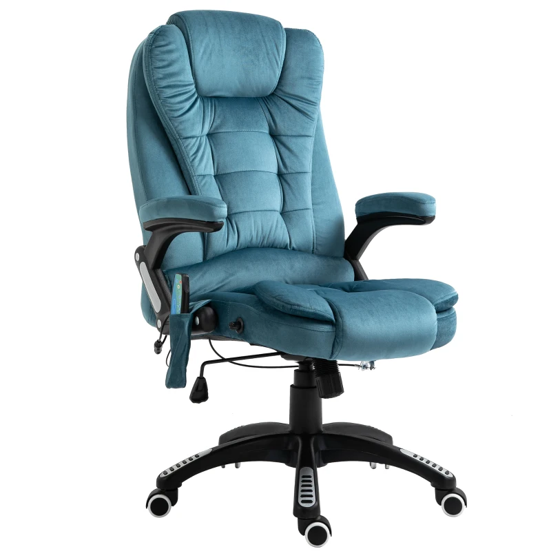 Vinsetto Faux Velvet Reclining Heated Massage Office Chair Blue