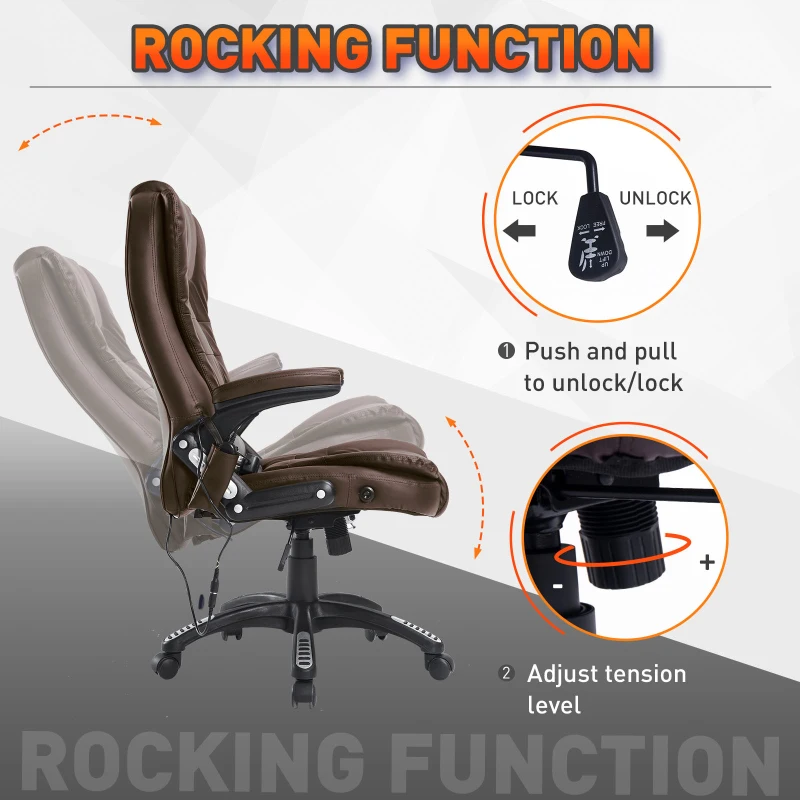 HOMCOM PU Leather Office W/Massage Function, High Back-Brown
