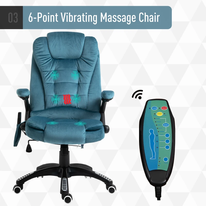 Vinsetto Faux Velvet Reclining Heated Massage Office Chair Blue