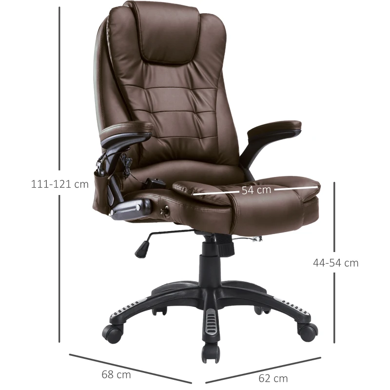 HOMCOM PU Leather Office W/Massage Function, High Back-Brown