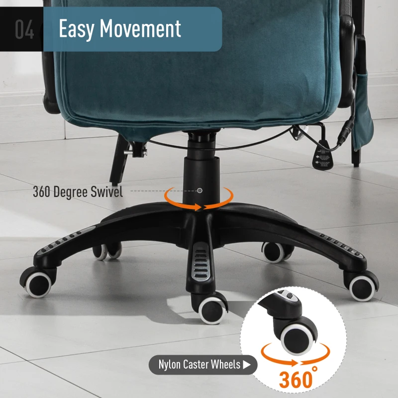 Vinsetto Faux Velvet Reclining Heated Massage Office Chair Blue