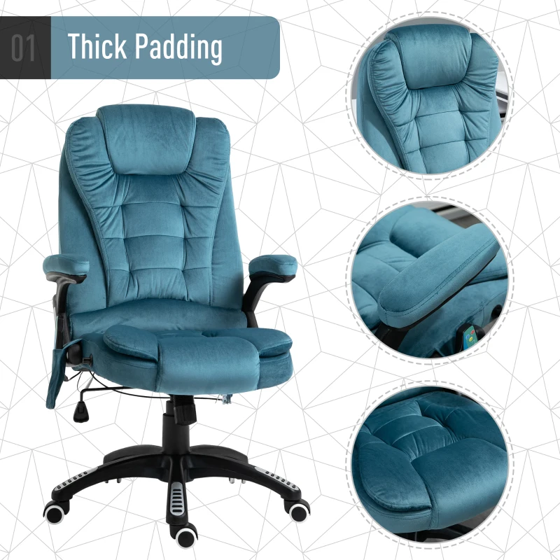 Vinsetto Faux Velvet Reclining Heated Massage Office Chair Blue