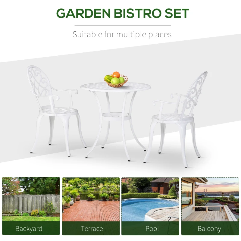 Outsunny 3PCs Garden Table Set Bistro Set Round Table with Umbrella Hole and 2 Chairs for Outdoor Indoor Patio Balcony Aluminium