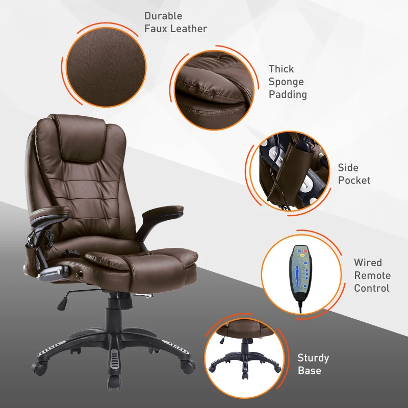 HOMCOM PU Leather Office W/Massage Function, High Back-Brown