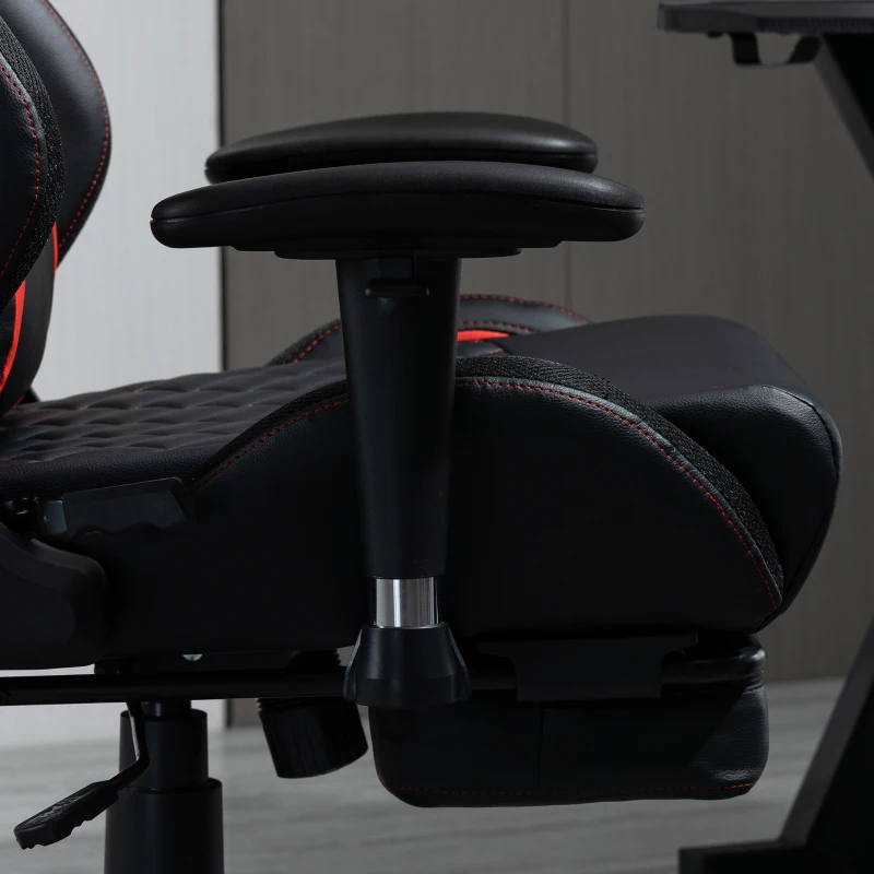Vinsetto fotel gamingowy ze światłami LED RGB funkcja przechylania krzesło biurowe krzesło do biurka podnóżek ergonomiczny design nowoczesne z regulacją wysokości pianka sztuczna skóra, stal kolor czarny + czerwony 72x77x130-140 cm