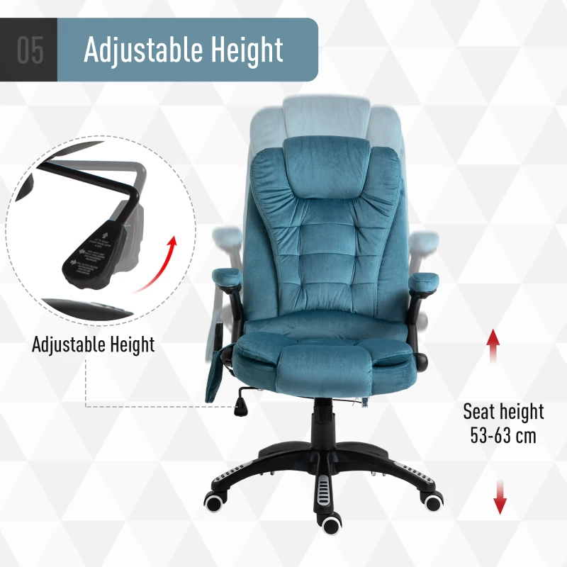 Vinsetto Faux Velvet Reclining Heated Massage Office Chair Blue