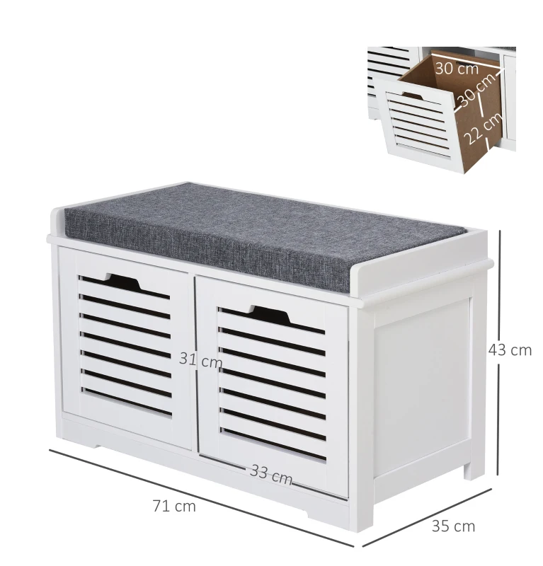 HOMCOM MDF Entryway 2-Drawer Shoe Bench White/Grey