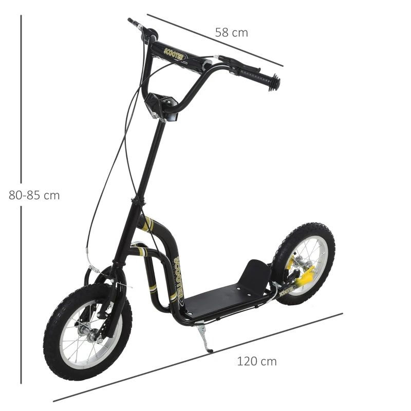 HOMCOM kinderscooter step kickscooter stadsscooter kinderstep kickboard met luchtbanden 12 inch zwart 120 x 58 x 85-95 cm