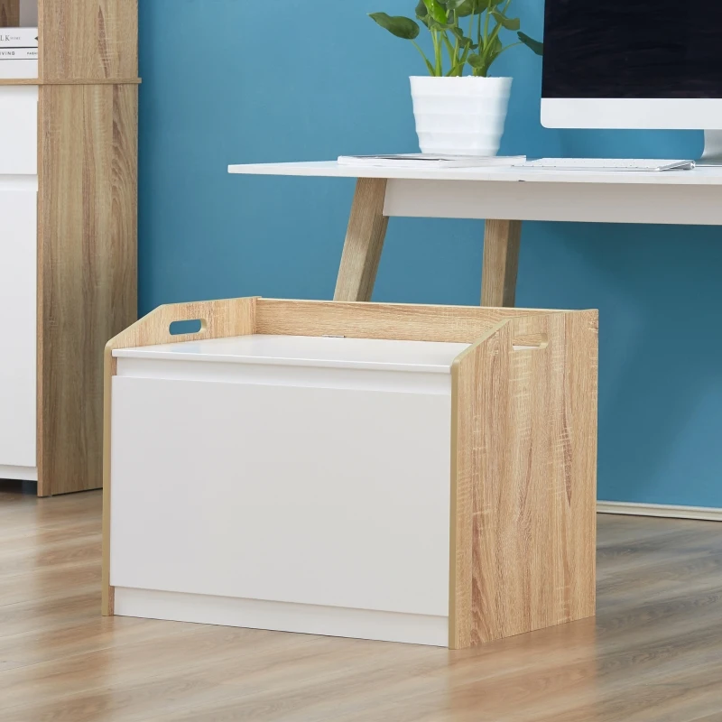 HOMCOM bank met opbergruimte 2-in-1 kistbank nachtkastje opbergkist wit + naturel 62,4 x 40 x 51,5 cm