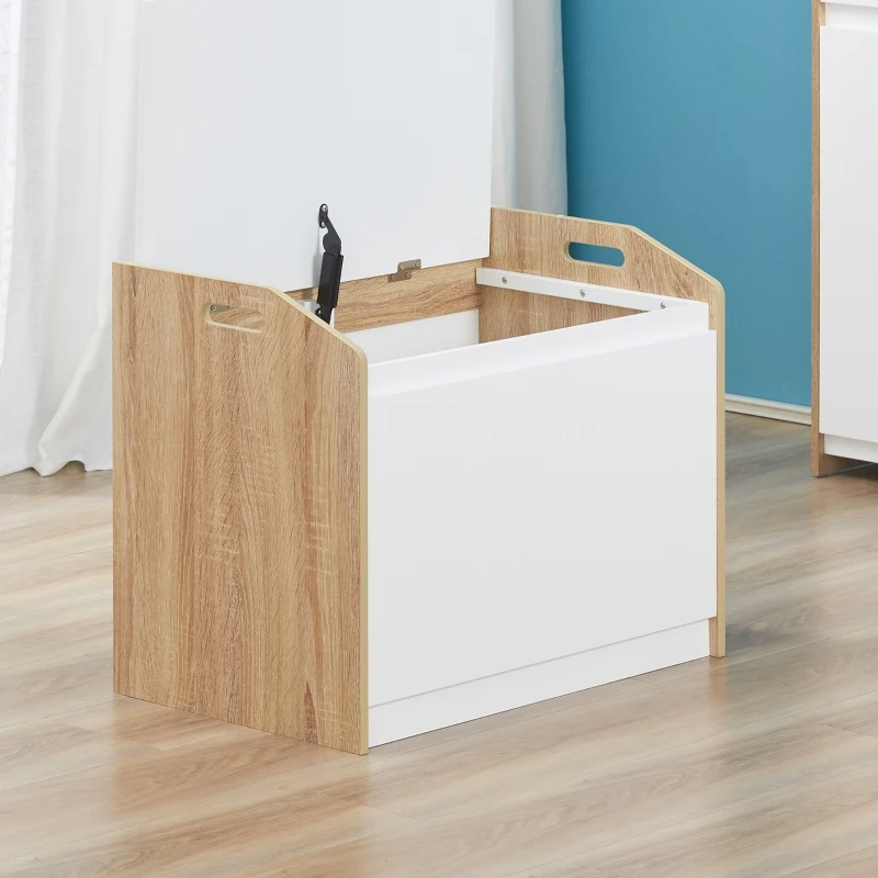 HOMCOM bank met opbergruimte 2-in-1 kistbank nachtkastje opbergkist wit + naturel 62,4 x 40 x 51,5 cm