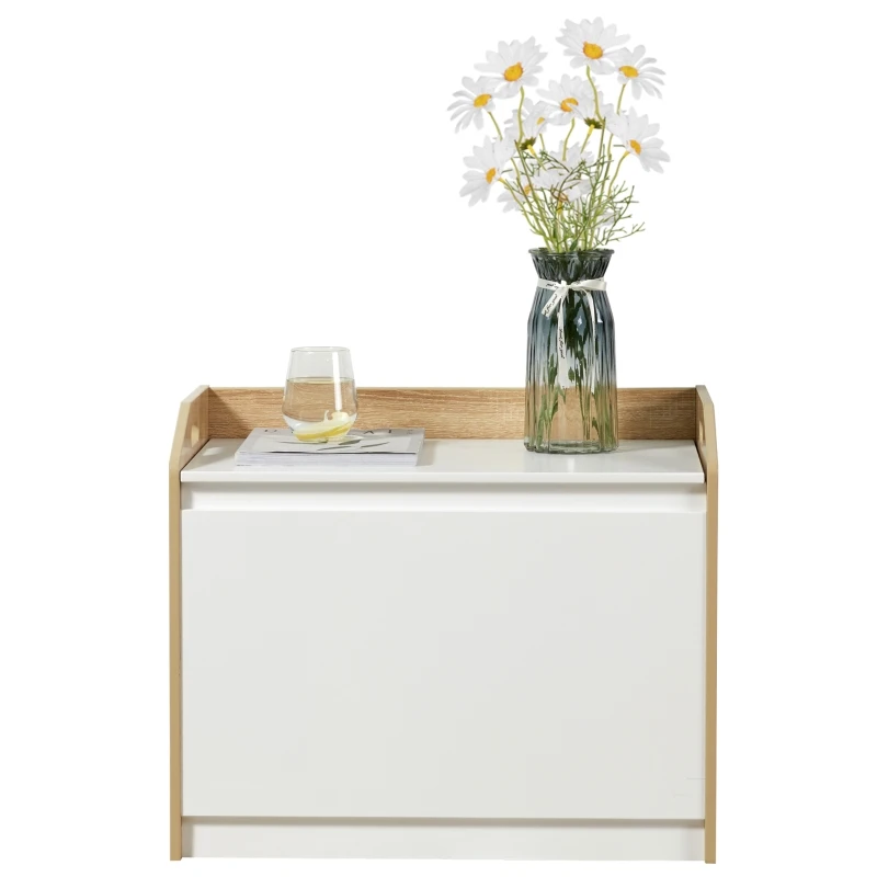 HOMCOM bank met opbergruimte 2-in-1 kistbank nachtkastje opbergkist wit + naturel 62,4 x 40 x 51,5 cm