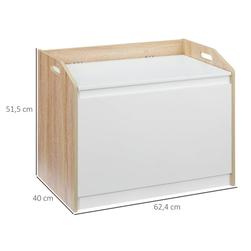 HOMCOM bank met opbergruimte 2-in-1 kistbank nachtkastje opbergkist wit + naturel 62,4 x 40 x 51,5 cm